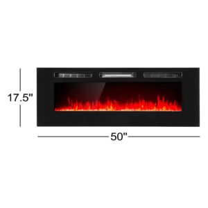 Dual Wallmount / Insert Recessed Heater Fireplace Adjustable Flame With Remote Control, 50"