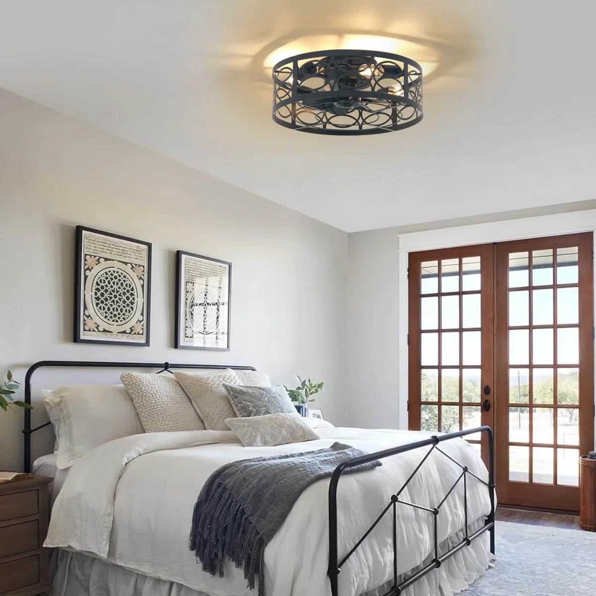 Joylin 18.9'' Black Caged Ceiling Fan with Light Kit