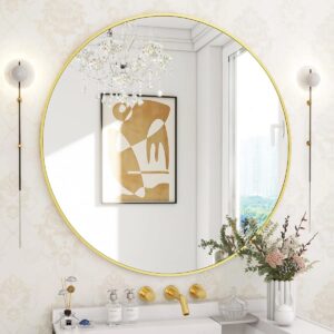 Gold Bhagwanaram Aluminum Framed Round Bathroom Mirror 30"