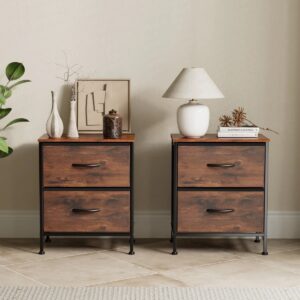 Modern 2-Fabric Drawer Nightstand, Small Space Bedside Table, End Table Storage Cabinet (Set of 2)