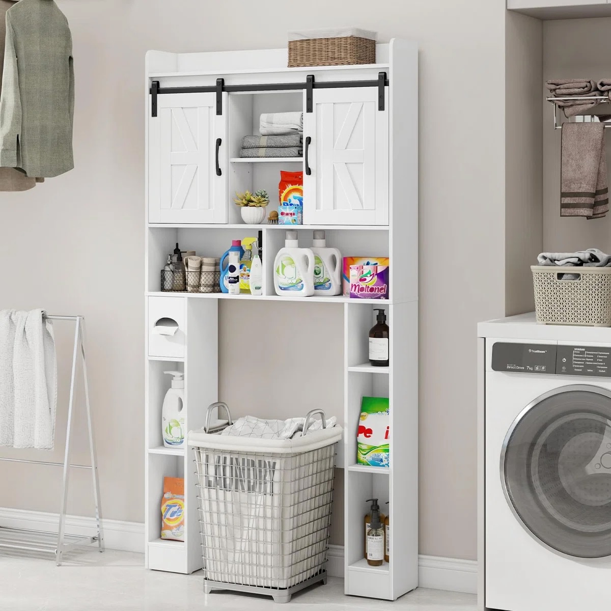 Farmhouse Storage Cabinet Over Toilet With Sliding Doors