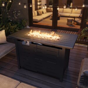 25" H X 40" W Iron Propane Outdoor Fire Pit Table With Cover