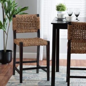 Benjimin 24.2" Mahogany wood and Seagrass Counter Stool