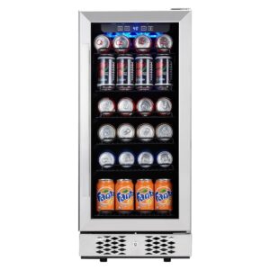 96 Cans 15 Inch Beverage Cooler With Wine Storage And Double-layer Tempered Glass Door