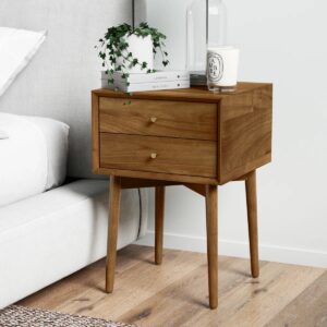 Double Drawer Wood Nightstand with Storage