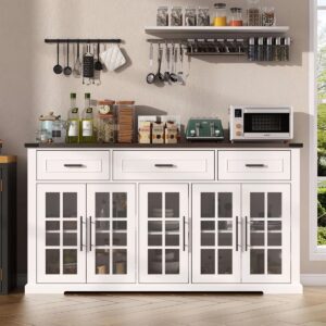 63" Large Buffet Sideboard Cabinet With 3 Drawers, Kitchen Buffet Table