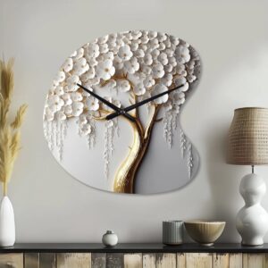 White Orchid Tree Garden Of Branches II - Drop Shape Small White Wall Clock Sculpture