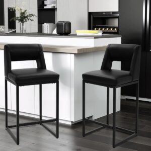 26 Inch Upholstered Faux Leather Counter Height Bar Stools With Metal Frame (Set of 2)