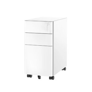Mount-It Mobile File Pedestal Cabinet with 3 Drawers & Lock White