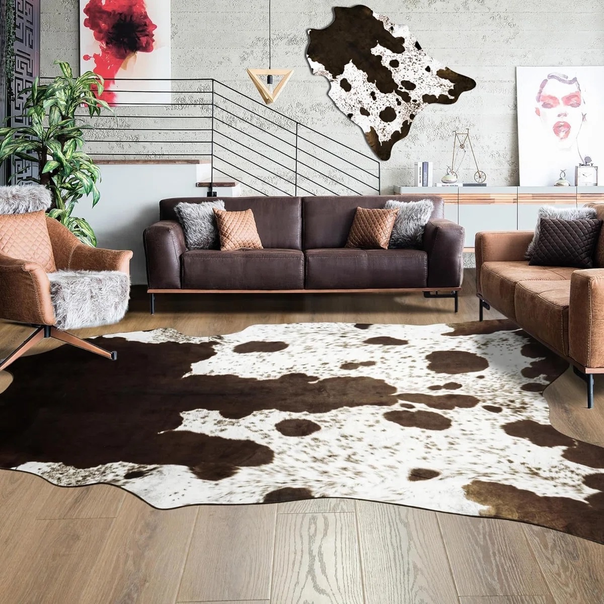 Ganote Animal Print Machine Woven Faux Cowhide Brown Area Rug