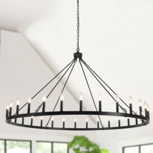 Light Large Dimmable Wagon Wheel Chandelier Farmhouse Round Vintage Candle Style Light