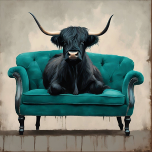 Shaggy Black Highland Cow Canvas 28x28