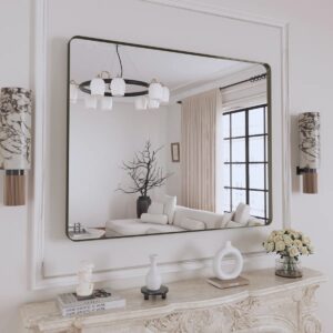 Filleted Corner Wall Mounted Mirror, Bathroom Mirror, Vanity Wall Mirror With Aluminum Frame