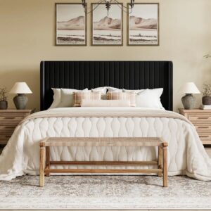 Candler Velvet Upholstered Platform Bed with Wingback Headboard Black