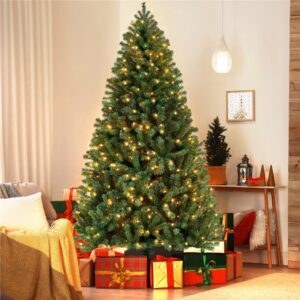 Pre-Lit Green Spruce Artificial Christmas Tree with Foldable Stand