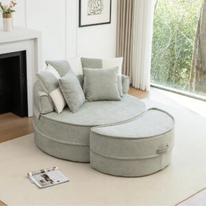 Oversized Round 5 Pillows Soft Chenille Sofa