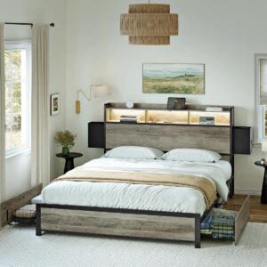 Antioch Full Bed Frame Modern Platform Bed with Charging Station & LED Light