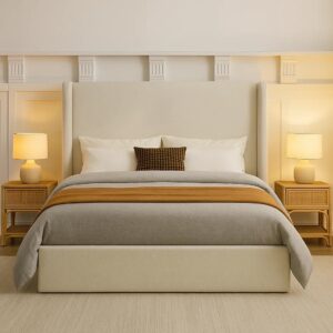 Carmen King Size Upholstered Wingback Bed Ivory