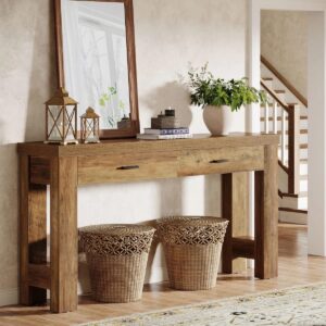 63" Farmhouse Console Table with 2 Drawers Brown