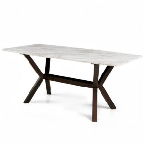 71 inch Marble Dining Table, Modern Dinner Table with Solid Wood Base for Living Room