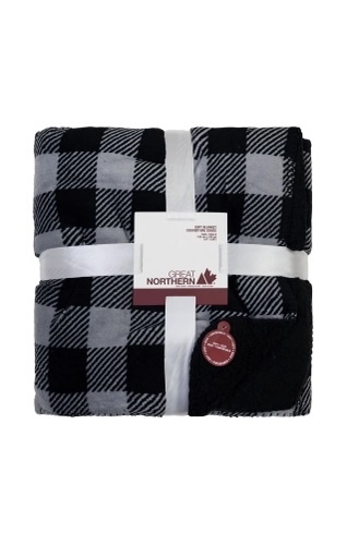 Buffalo Plaid Black Sherpa Grey Throw