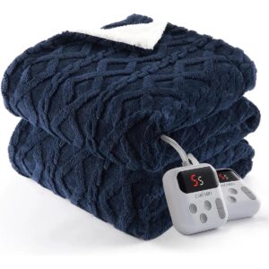 Heated Throw Blanket - Thick Tufted Sherpa Electric Blanket Throw with 10 Heating Levels