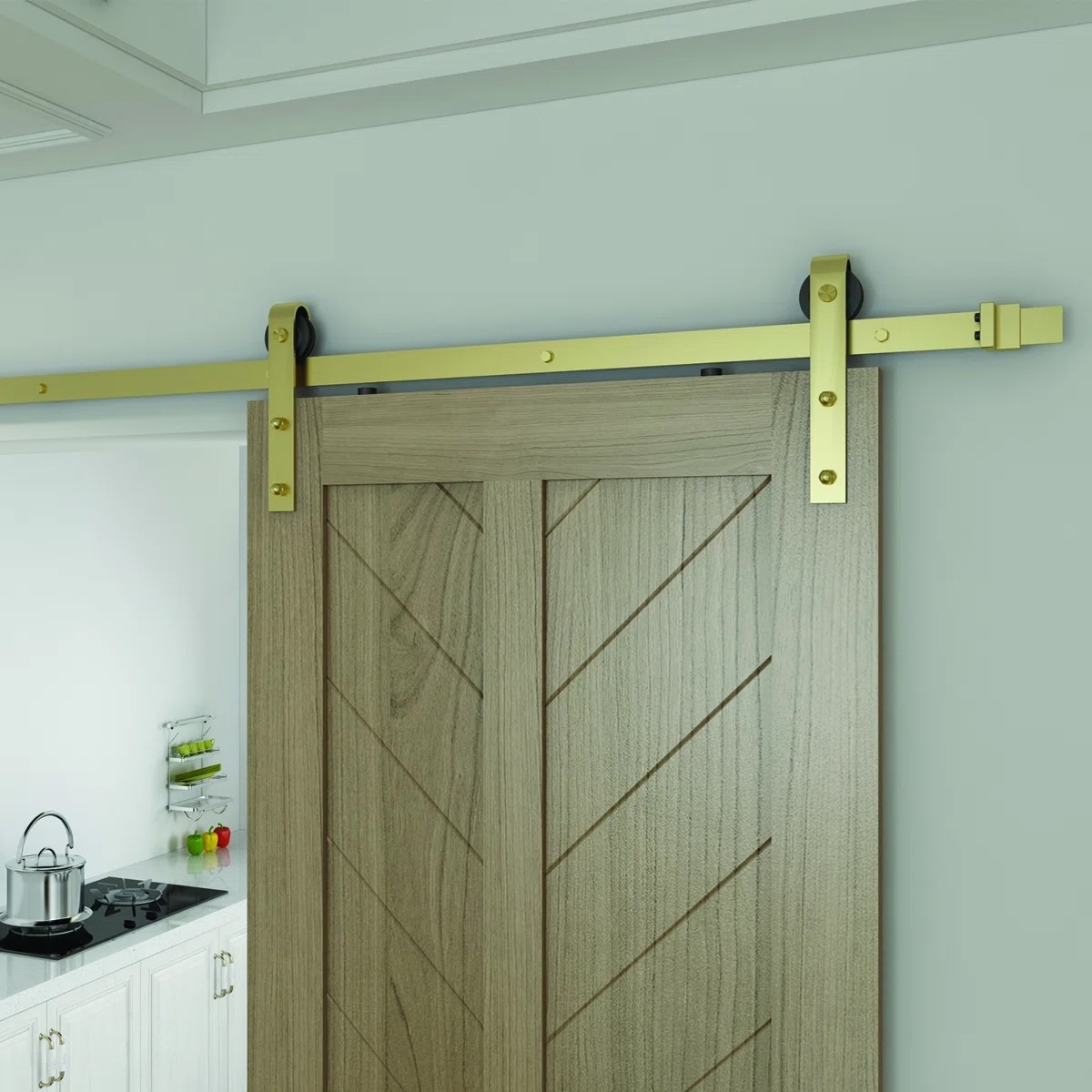 Rail System Standard Single Barn Door Hardware Kit - Brushed Gold