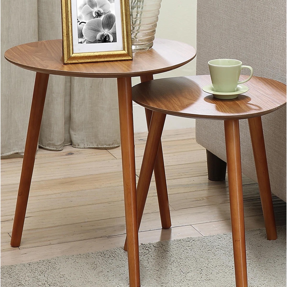 Amethist 2 Piece Nesting Tables with Solid Wood Legs