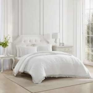 King Laura Ashley Eyelet Ruffle Reversible White Comforter Set