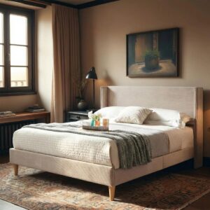 Luxury Modern Wingback Corduroy Upholstered Bed Queen Mink