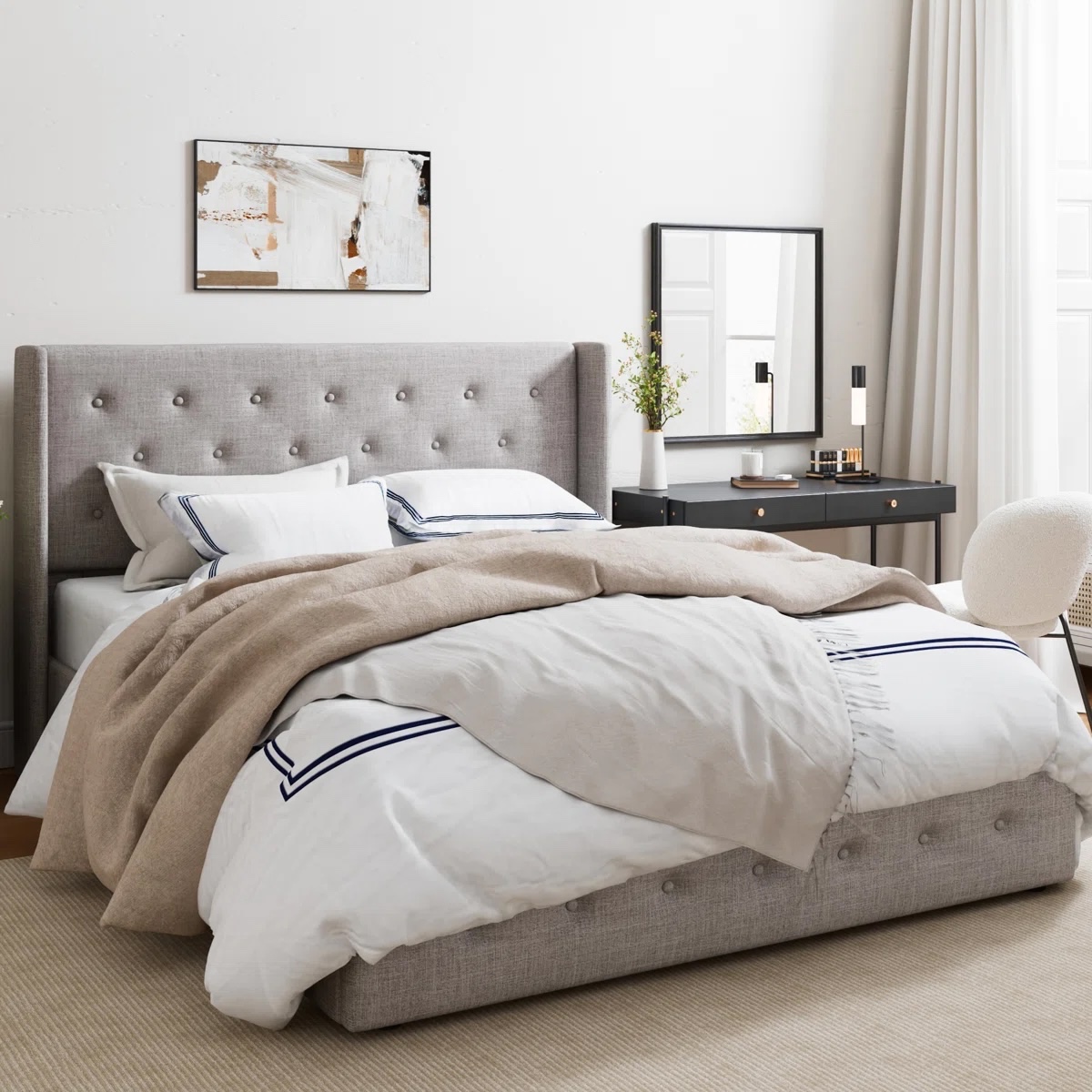 Albertien Lift Up Wingback Upholstered Platform Bed Queen