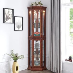 Curio Cabinet With Lights, Adjustable Tempered Glass Shelves