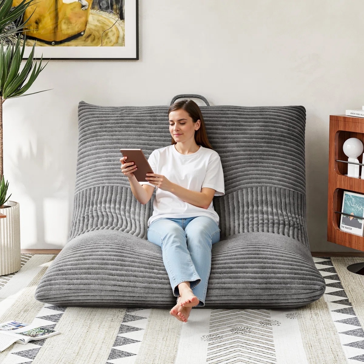 Giant Bean Bag Chair, 3-in-1 Bean Bag Sofa, With Corduroy Cover Convertible Bean Bag