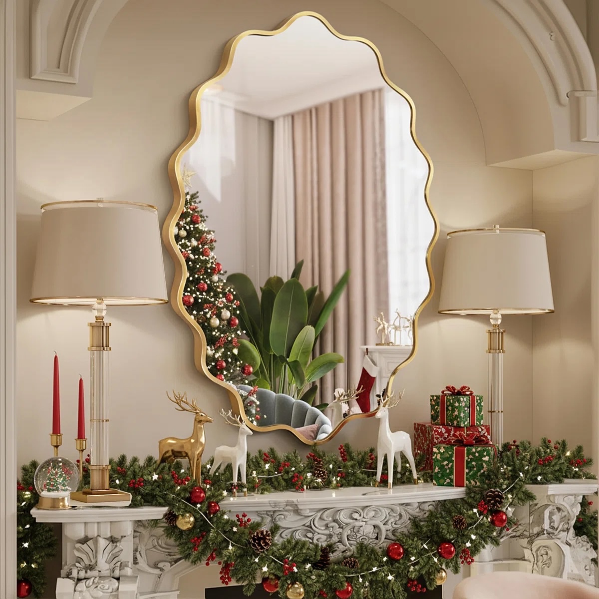 Scalloped Round Metal Wall Mirror 36"x24"