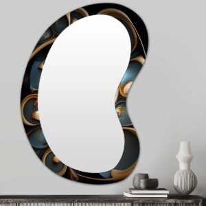 Fraydoun Fractal Flower In Retro Gold And Dark Teal V - Fractals Irregular Shape Decorative Mirror,
