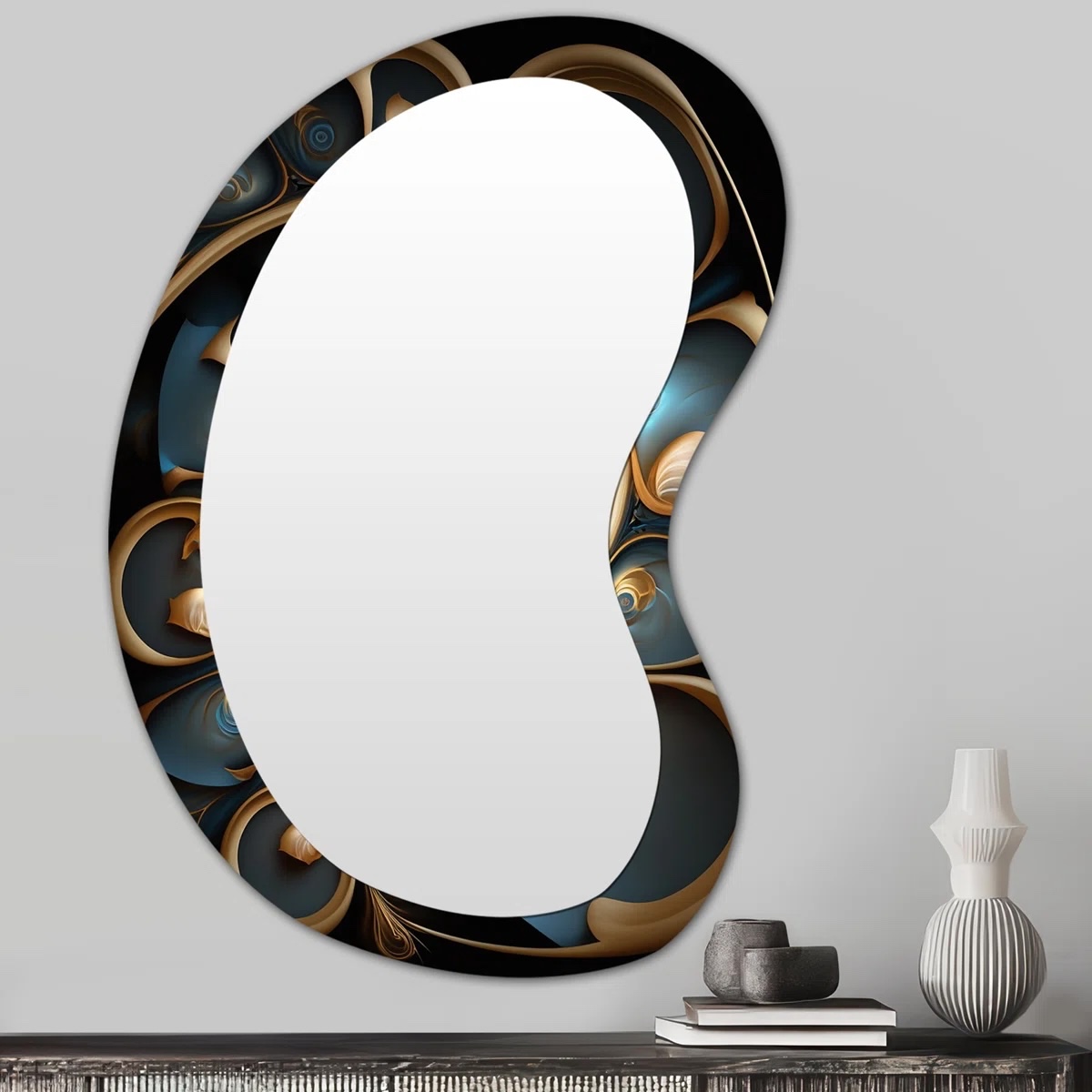 Fraydoun Fractal Flower In Retro Gold And Dark Teal V - Fractals Irregular Shape Decorative Mirror,