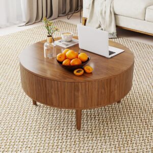 Fluted Round Lift Top Coffee Table With Storage