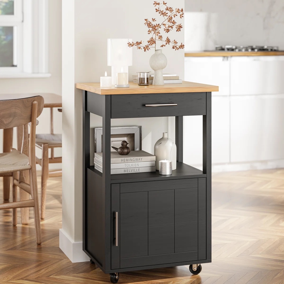 Arthalia Wood Kitchen Island Black