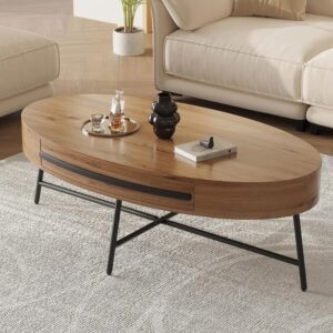 Oval Coffee Table with Drawer Mid-Century Modern Centre Table