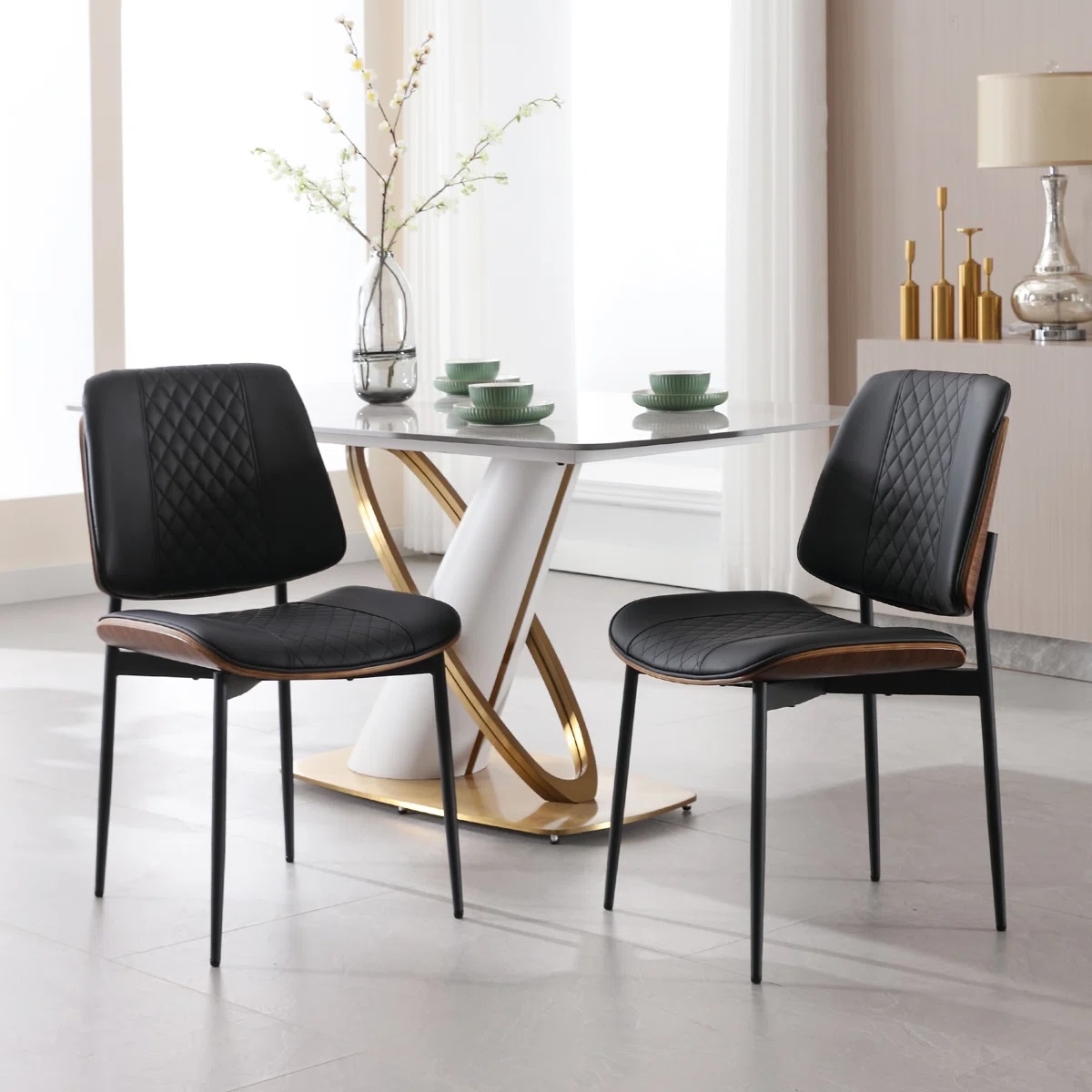 Jianny Unfinished Faux Leather Dining Chair With Walnut Bentwood (Set of 2)