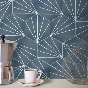 6" x 7" Art Deco Hexagon Stone Composite Peel & Stick Mosaic Tile Blue