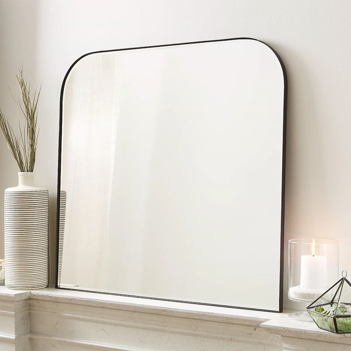 Bhargava Large Mantel Mirror Arched Rounded Corner Wall Mirror For Bathroom Black 30"x34"