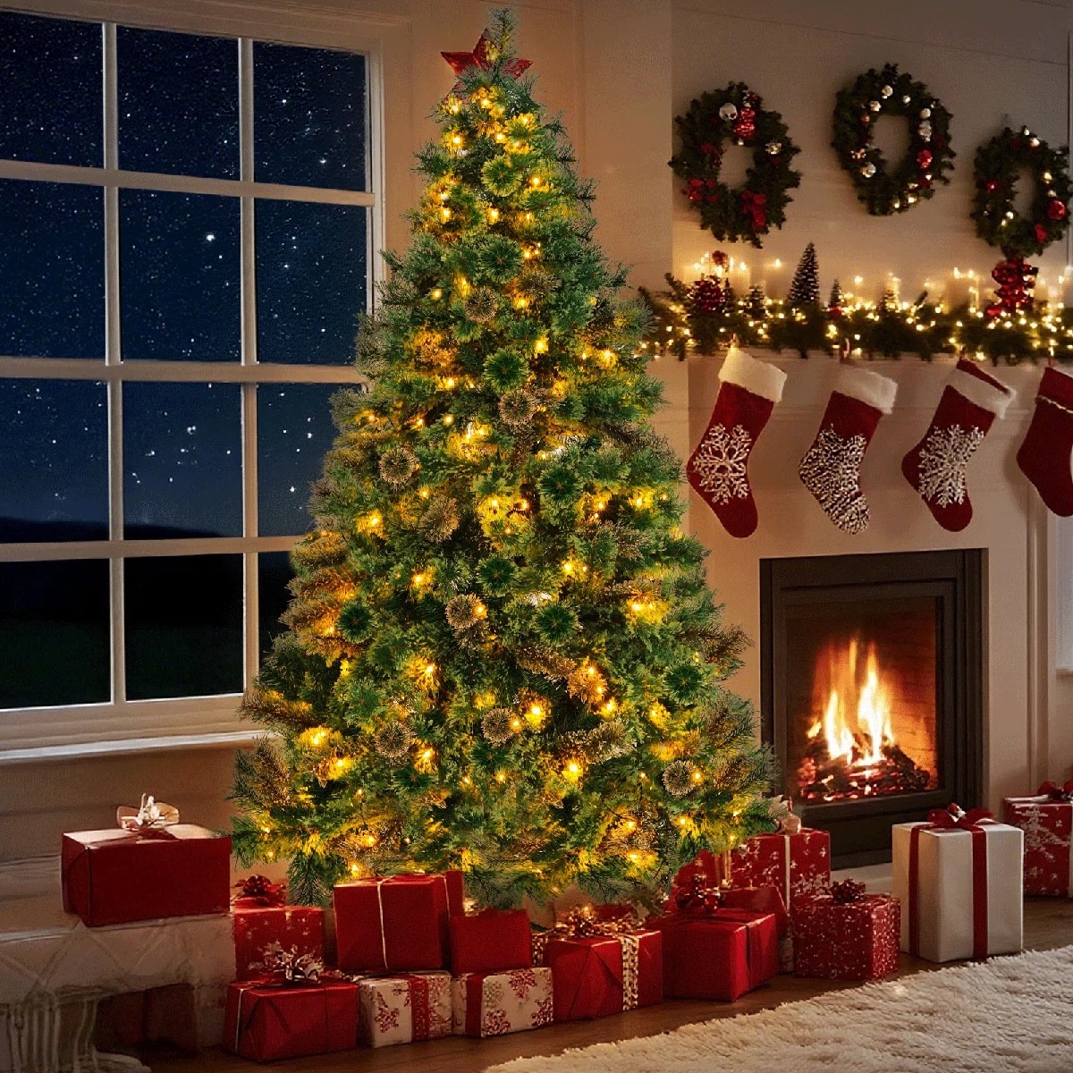 Jakyren Lighted Artificial Pine Christmas Tree