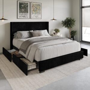Antania Upholstered Storage Bed Queen Black
