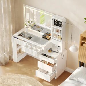 Modern Makeup Vanity Desk with LED Lighted Mirror