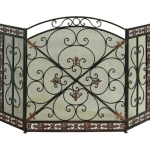Black Metal Scroll Foldable Arched 3 Panel Living Room Fireplace Screen 52" x 1" x 31"