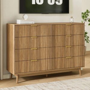 Fluted 8-Drawer Double Dresser For Bedroom, Curved Profile Design