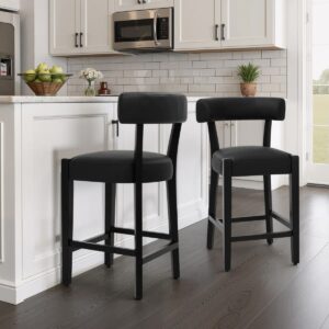 26" Mid-Century Modern Faux Leather Counter Height BarStool Black