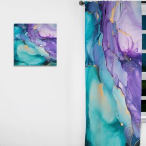 Turquoise And Purple Liquid Art III - Fractals Room Darkening Abstract Curtain - 1 Panel