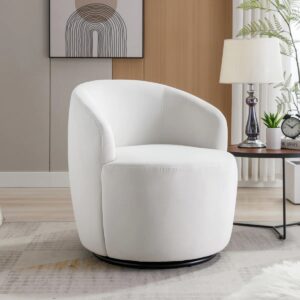 Velvet Fabric Swivel Accent Armchair Barrel Chair With Black Powder Coating Metal Ring White